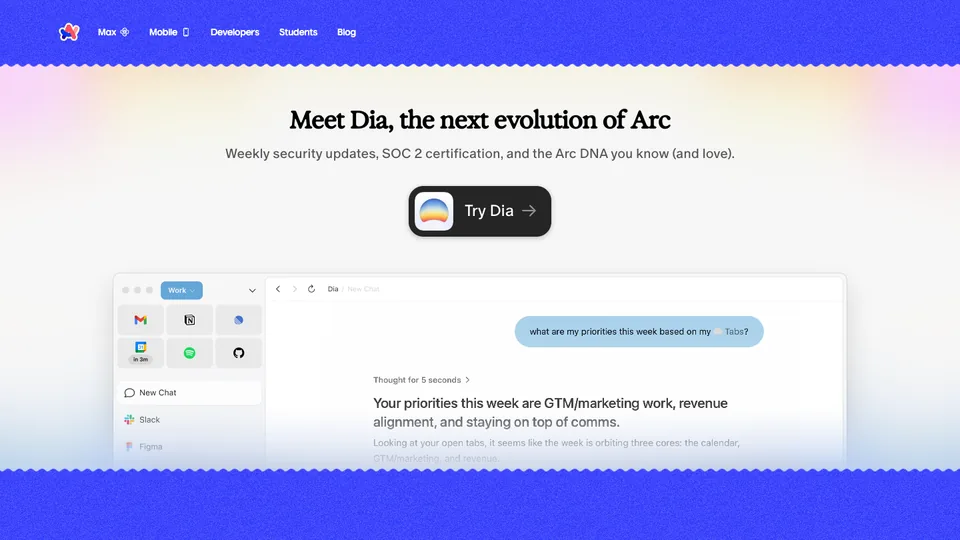 Arc Search website homepage